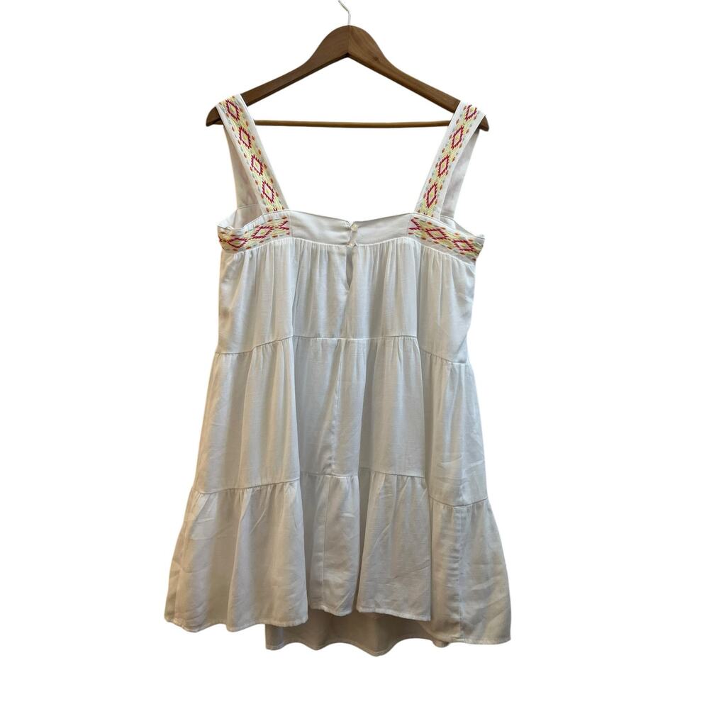 Blue Rain White Square Neckline Boho Tiered Mini Sun Dress Large 34 Inch Long - Picture 5 of 15